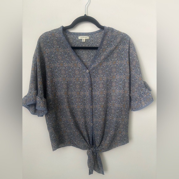 Max Studio Blue and Gold Patterned Button Down Shirt - Picture 1 of 2